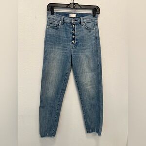 7 For All Mankind High Waist Cropped Straight Jeans - Light Blue - Sz 27